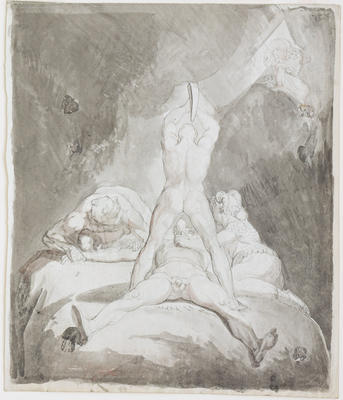 Hephaestus, Bia and Kratos securing Prometheus on Mount Caucasus