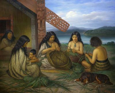 Maoris Plaiting Flax Baskets