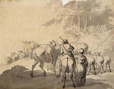 Two studies of cattle and figures