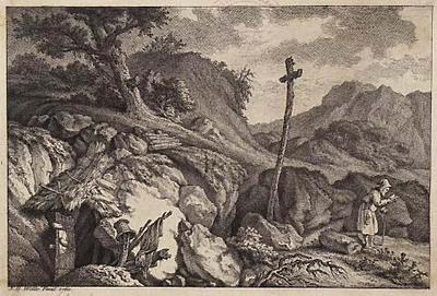 Wandering Friar Near Wayside Crucifix