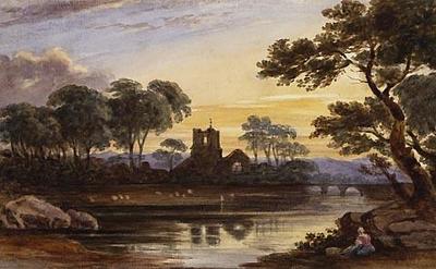 A Ruined church by a river