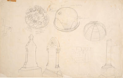 Sketch: Grave stones and floral tributes, Rutherford Street, Woolston