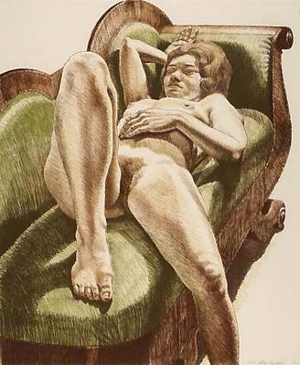 Reclining Nude on Green Couch