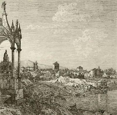 View of a Town with the tomb of a Bishop