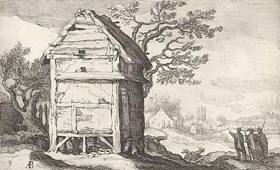 Landscape with old farm building and three figures (no.9)