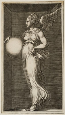 Allegorical figure holding a sphere