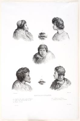 Nouvelle-Zélande, 1.2 Profil et Face d'Epaé, enfant de Wangari, 3. Ekara Jeune Fille de la Baie des Iles, 4. Bouche d'Ekara, 5.6. Tawiti et sa Femme, 7. Bouche de la Femme de Tawiti, [New Zealand, 1.2. Profile and face of Epaé, child of Whangarei, 3. Ekar