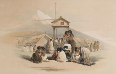 A Tangi, or Meeting of Friends, Mount Egmont in the Distance