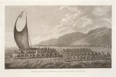 Tereoboo, King of Owyhee, bringing presents to Capt Cook