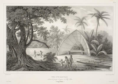 Vue d'un hangar arbitant la pirogue de guerre du Chef Palou
