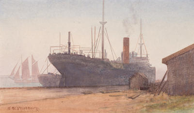 (Steamship alongside dock, Auckland)