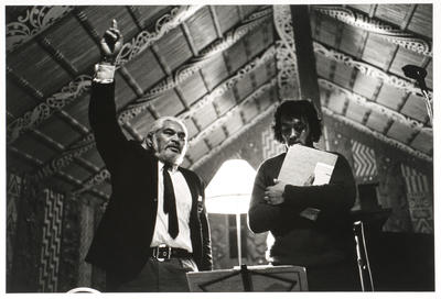 Evening concert, Tukaki wharenui, Te Kaha-nui-a-tiki marae, Te Kaha. Sonny Waru and Syd Jackson. Saturday 2nd June 1973