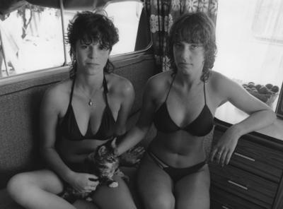 The Hibiscus Coast Project, Campers and Lifesavers: Two girls in bikinis with kitten