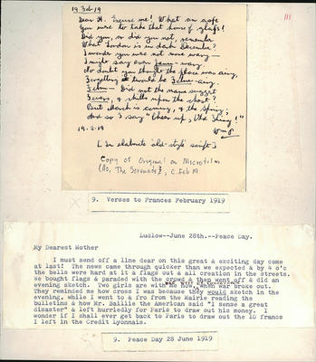 Verses to and Letter from Frances Hodgkins, 1919