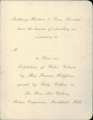 Invitation to Frances Hodgkins' Exhibition at Anthony Horderns', Sydney April 1913
