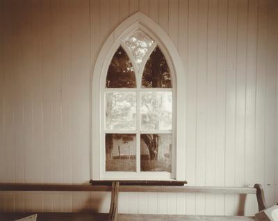 Interior, window, Church, Maitahi, Northland, 22 April 1982
