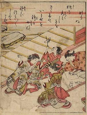 Children playing origami and cat's cradle
