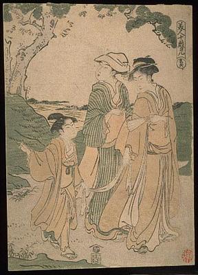 Two of the famous beauties of Edo and an attendant