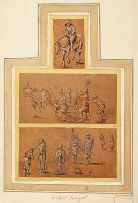 A Mounted Horseman; a sledge; soldiers and orientals