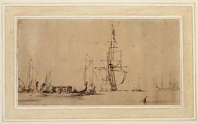 A Harbour Scene with a State Barge