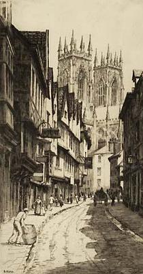 The Shambles, York (?) (View in town with Cathedral in background)