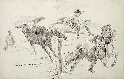 Soldier thrown from horse (cartoon)