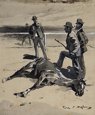 Three men and dead horse