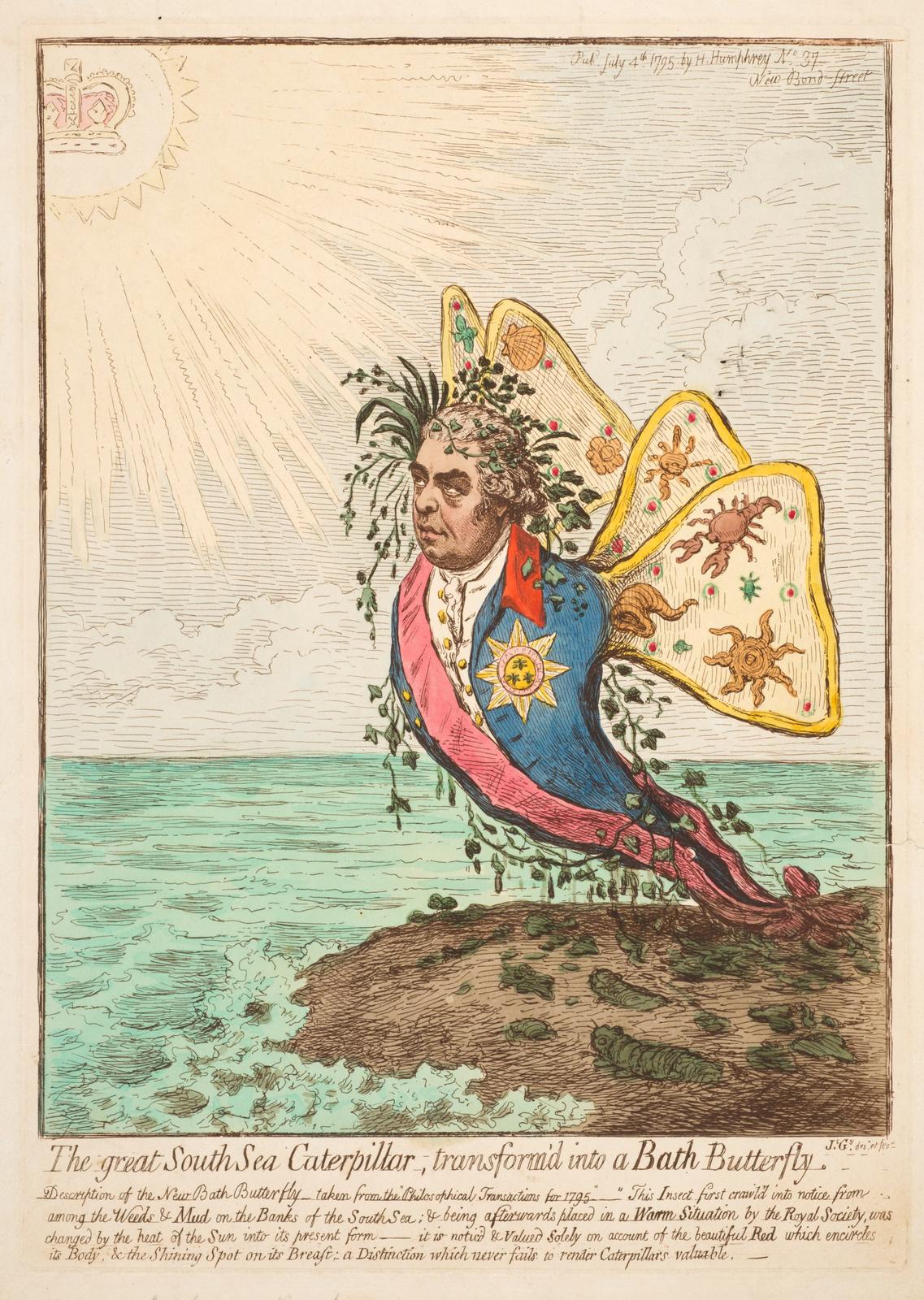 The great South Sea Caterpillar, transform’d into a Bath Butterfly
