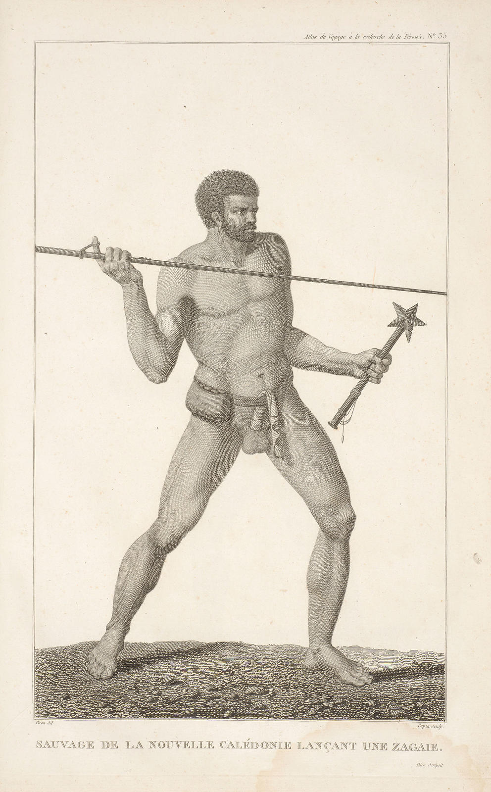 Homme de la Nouvelle Caledonie lancant une zagaie