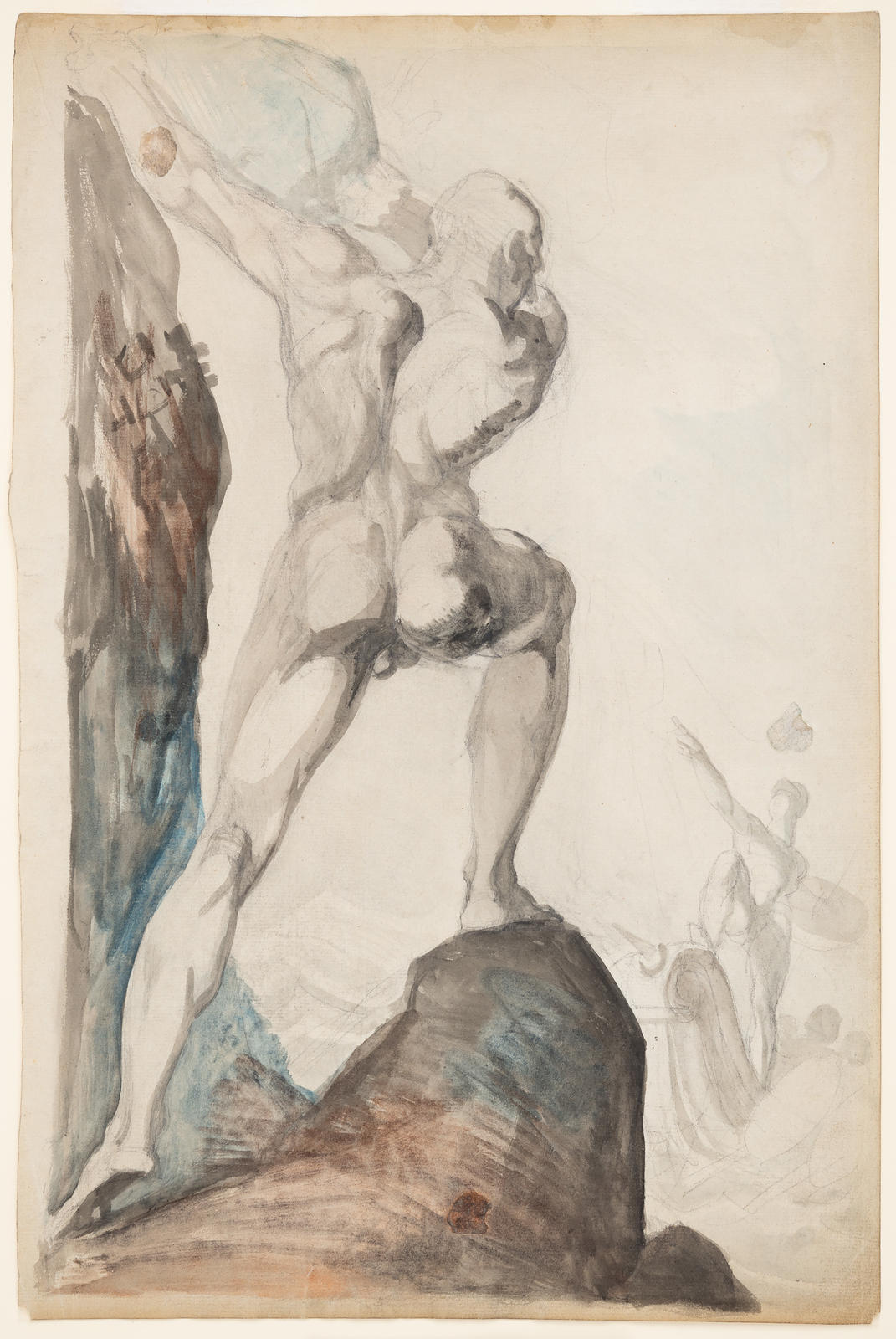 Polyphemus hurling the rock at Odysseus
