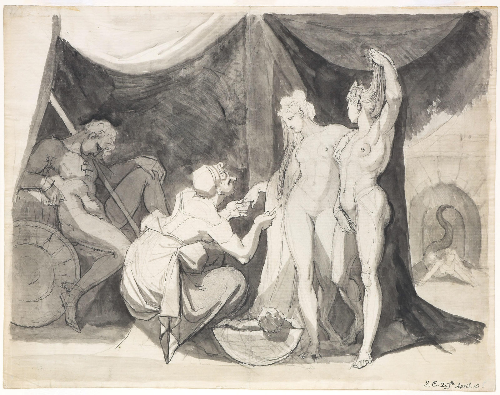 Amavia finds her knight, Sir Mordant, bewitched in Acrasia's Bower of Bliss