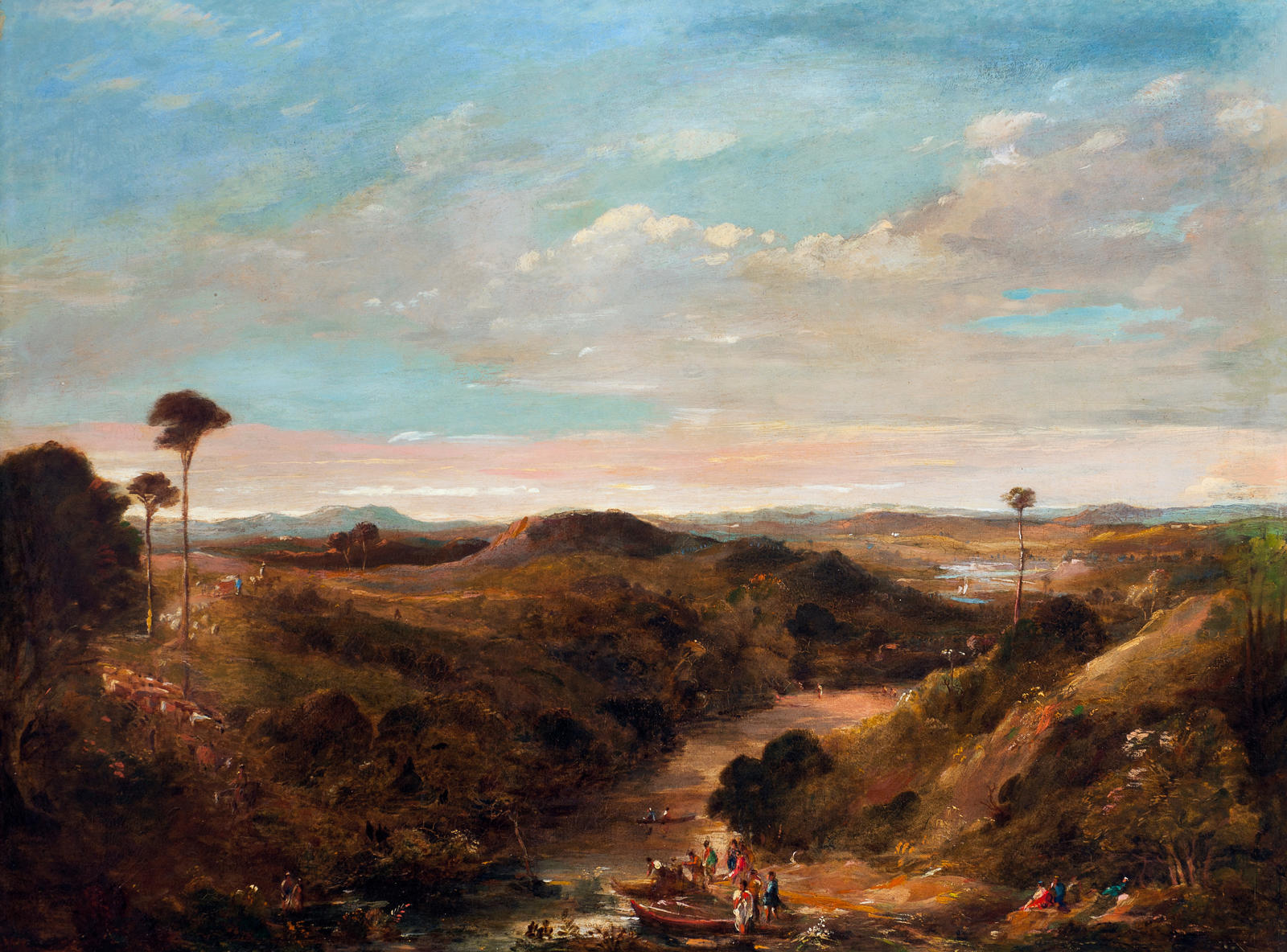 Maoris returning from fishing: Evening view at East Tamaki
