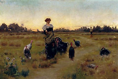 Woman with turkeys