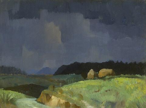 Landscape with hay stacks