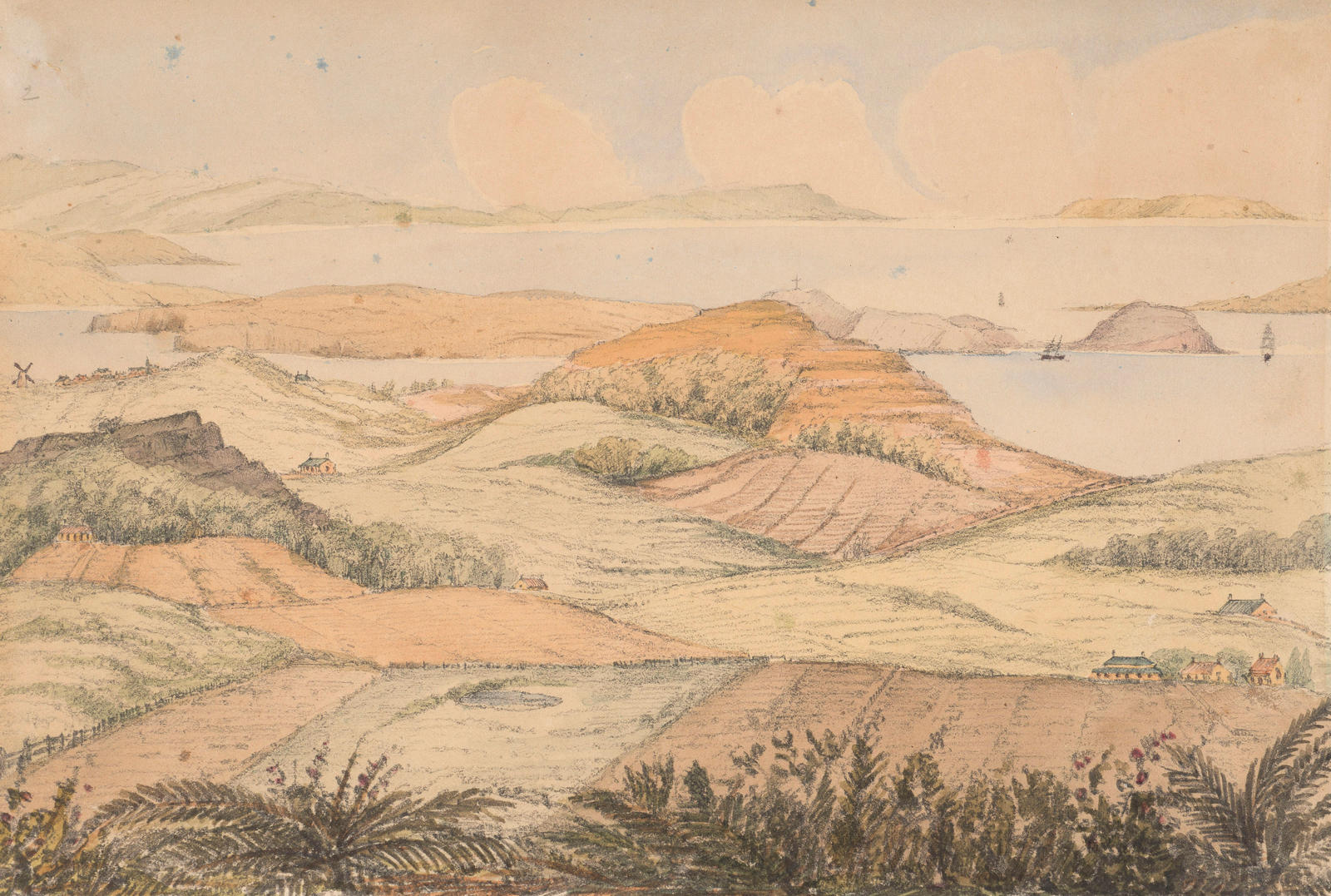 Entrance to Auckland Harbour, Waitemata River, New Zealand from One Tree Hill