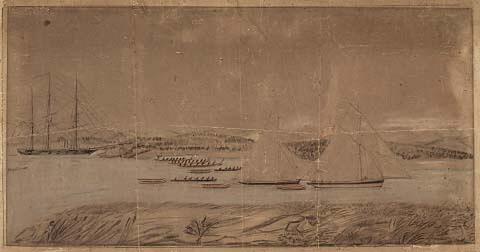 Return of the Harrier Expedition, The Boats Leaving H.M.S. Harrier