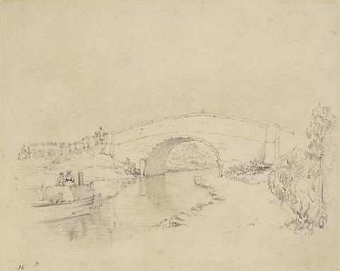 Landscape with bridge and barge