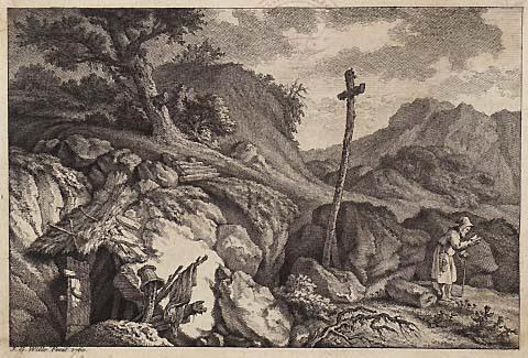 Wandering Friar Near Wayside Crucifix