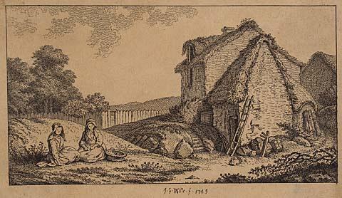Two Women Seated Near A Cottage