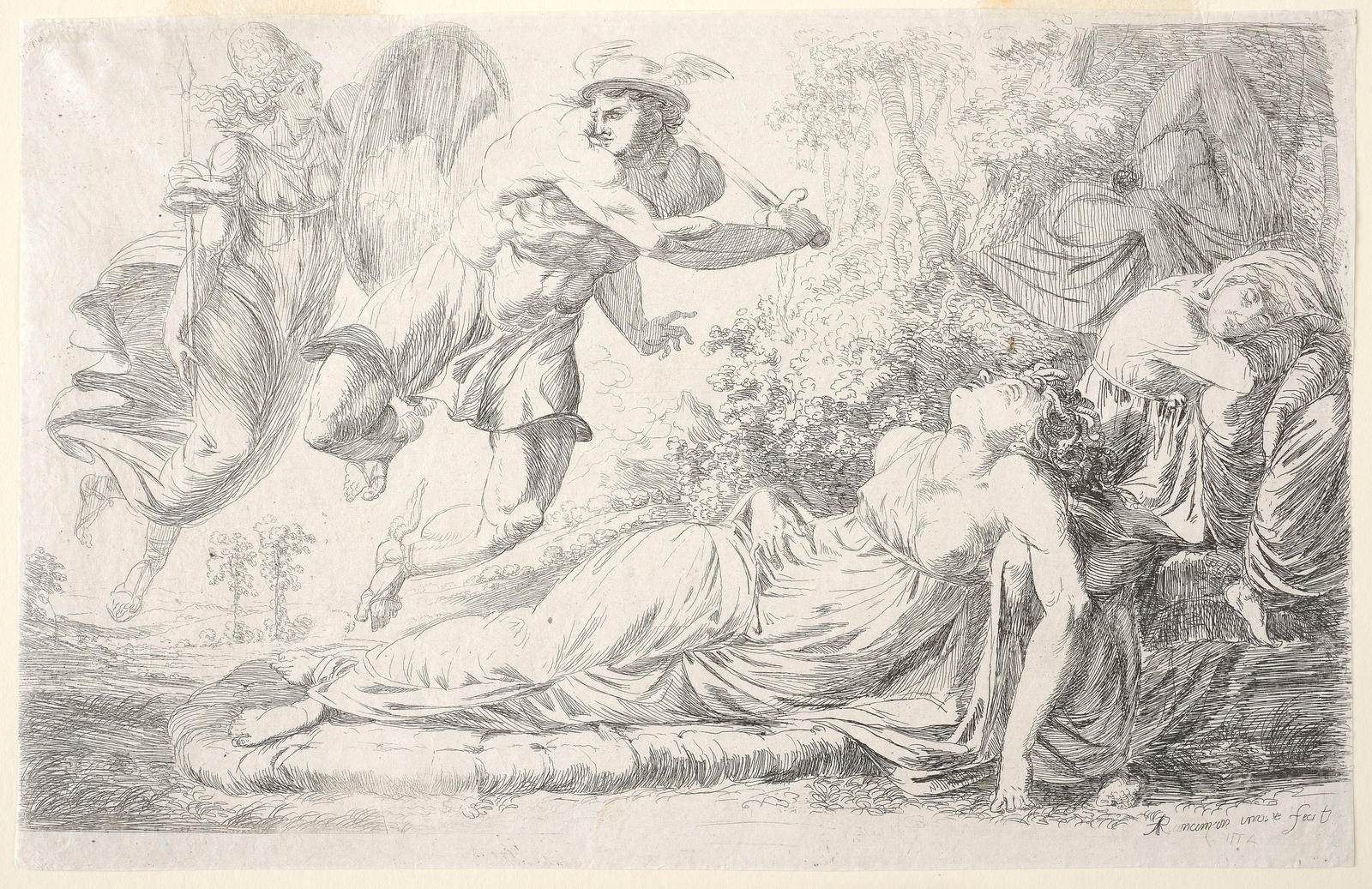 Perseus assisted by Minerva, killing Medusa
