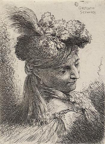 Young Man Wearing a Fur Headdress with a Headband