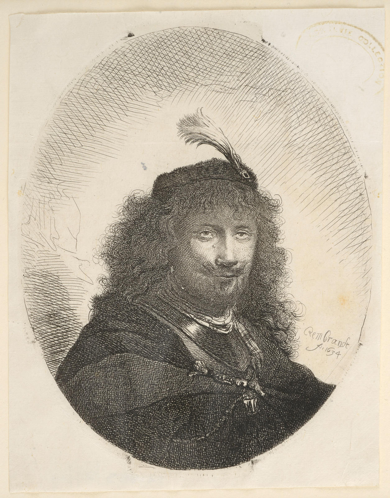 Rembrandt or Philips van Dorp with plumed cap; bust in oval