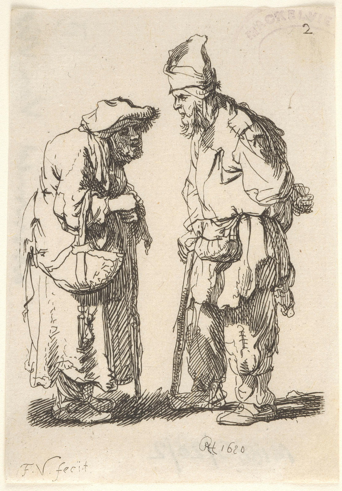 Beggar man and beggar woman conversing