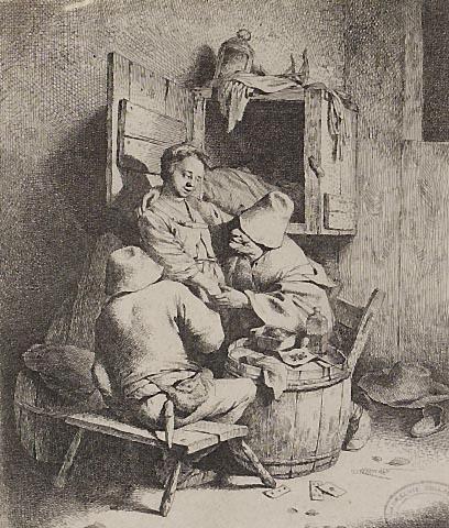 A Young Tavern Keeper Caressed by an Elderly Peasant