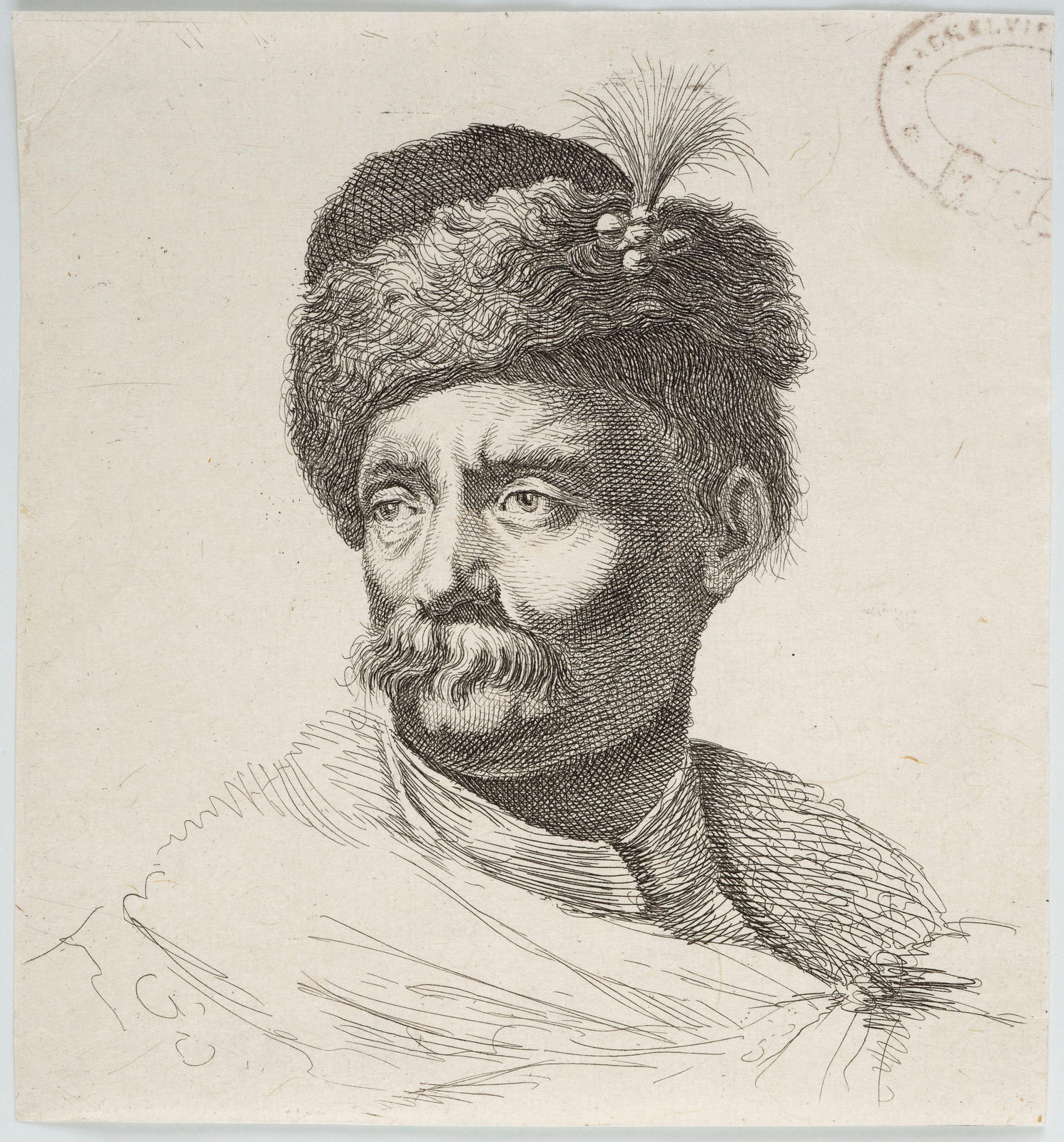 Head of Man in Fur Hat with Cockaid