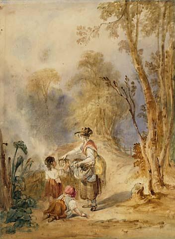 A Woman and Children Gathering Wood