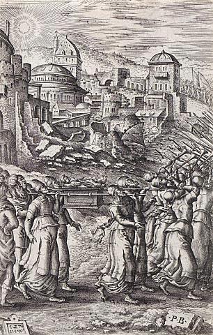 Joshua laying waste to the walls of Jericho
