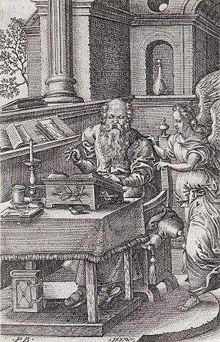Saint Matthew writing the Gospel