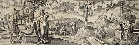 Composite Scene: The Crucifixion, Saint George and the Dragon, etc