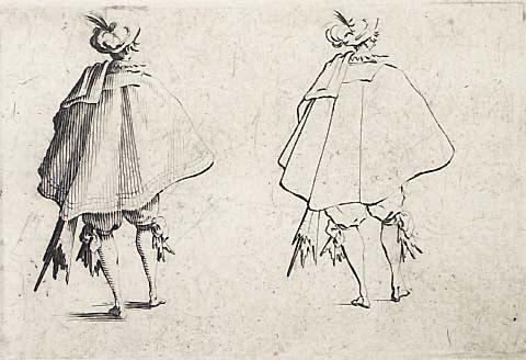 Le gentilhomme au grand manteau, vu de dos